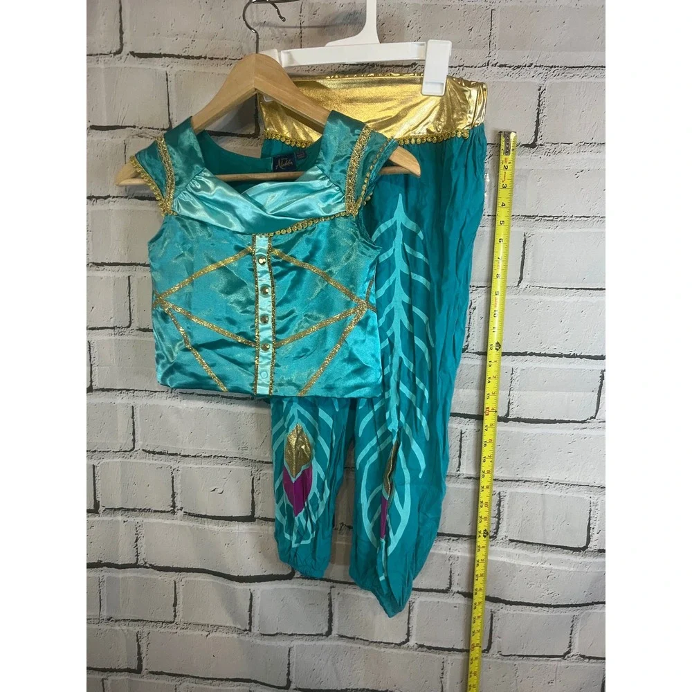 Disney Aladdin Princess Jasmine Costume Girls Medium 7/8 Teal Gold 2 Piece Set